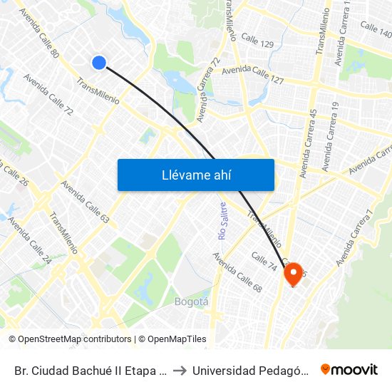 Br. Ciudad Bachué II Etapa (Cl 83 - Kr 95d) to Universidad Pedagógica Nacional map