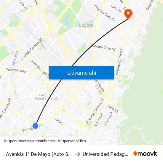 Avenida 1° De Mayo (Auto Sur - Av. 1 De Mayo) to Universidad Pedagógica Nacional map