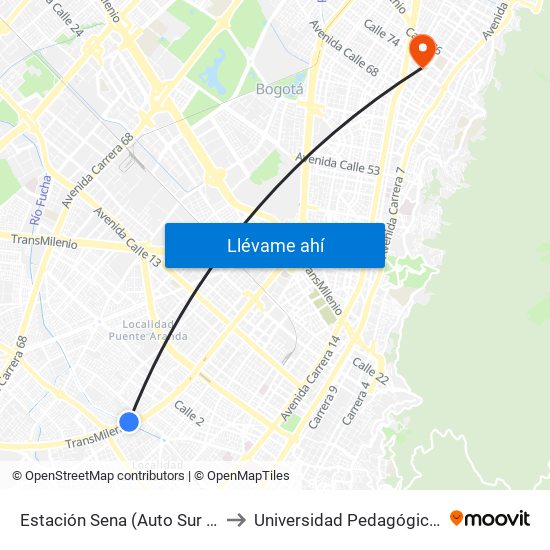 Estación Sena (Auto Sur - Cl 12 Sur) to Universidad Pedagógica Nacional map