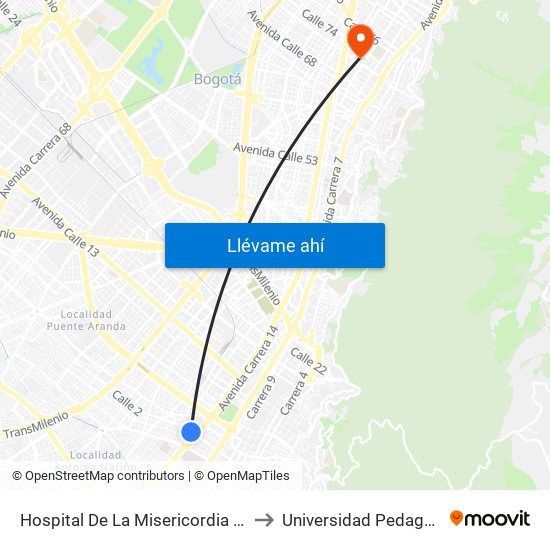 Hospital De La Misericordia (Dg 2 - Av. Caracas) to Universidad Pedagógica Nacional map