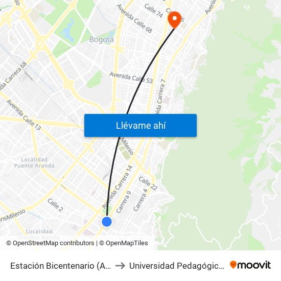 Estación Bicentenario (Ak 10 - Cl 4) to Universidad Pedagógica Nacional map