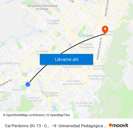 Cai Perdomo (Kr 73 - Cl 64 Sur) to Universidad Pedagógica Nacional map