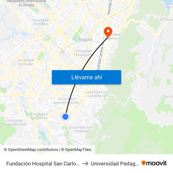 Fundación Hospital San Carlos (Cl 31a Sur - Kr 12b) to Universidad Pedagógica Nacional map
