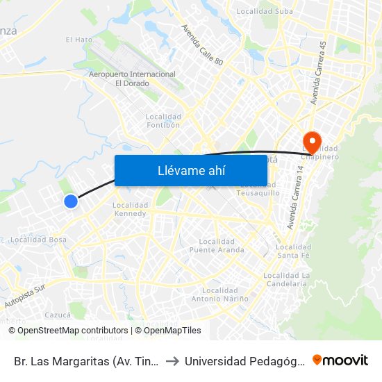 Br. Las Margaritas (Av. Tintal - Cl 49 Sur) to Universidad Pedagógica Nacional map