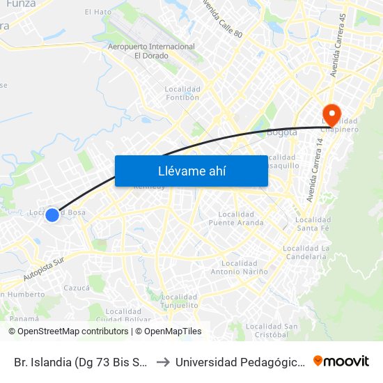 Br. Islandia (Dg 73 Bis Sur - Kr 83a) to Universidad Pedagógica Nacional map