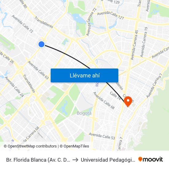 Br. Florida Blanca (Av. C. De Cali - Cl 70) to Universidad Pedagógica Nacional map