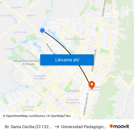 Br. Santa Cecilia (Cl 132d - Kr 158) to Universidad Pedagógica Nacional map