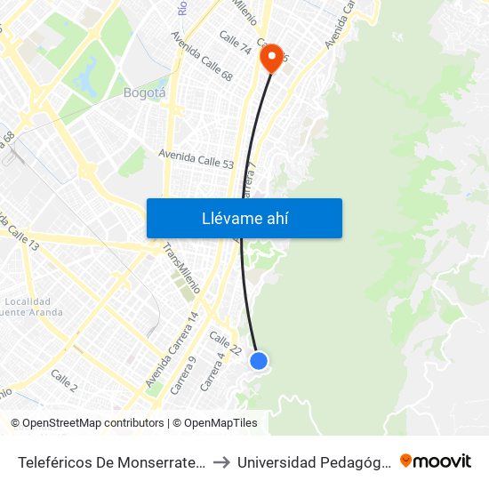 Teleféricos De Monserrate (Ac 20 - Ak 1) to Universidad Pedagógica Nacional map