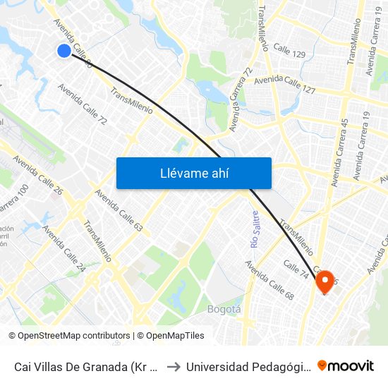 Cai Villas De Granada (Kr 112a - Cl 77c) to Universidad Pedagógica Nacional map