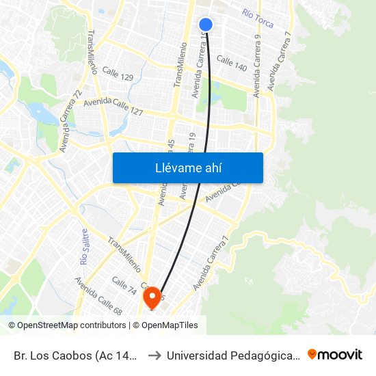 Br. Los Caobos (Ac 147 - Ak 19) to Universidad Pedagógica Nacional map