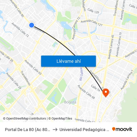 Portal De La 80 (Ac 80 - Kr 96) to Universidad Pedagógica Nacional map