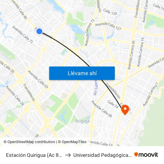 Estación Quirigua (Ac 80 - Kr 94) to Universidad Pedagógica Nacional map