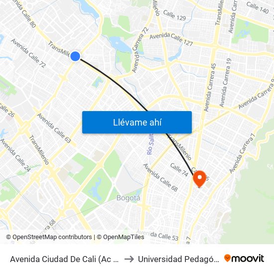 Avenida Ciudad De Cali (Ac 80 - Av. C. De Cali) to Universidad Pedagógica Nacional map