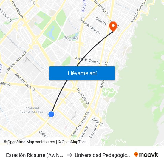 Estación Ricaurte (Av. NQS - Cl 10) to Universidad Pedagógica Nacional map