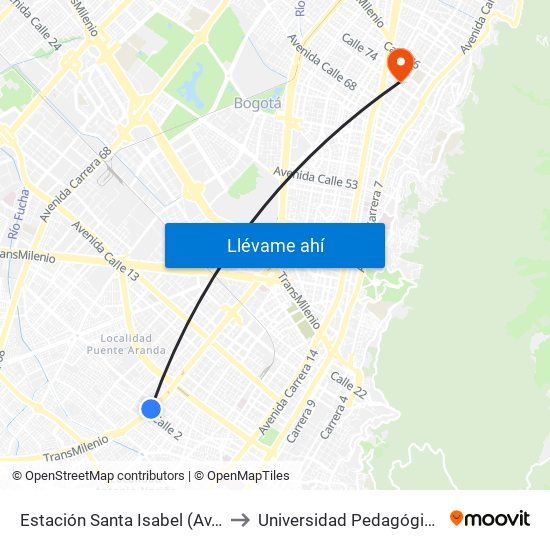 Estación Santa Isabel (Av. NQS - Cl 2) to Universidad Pedagógica Nacional map