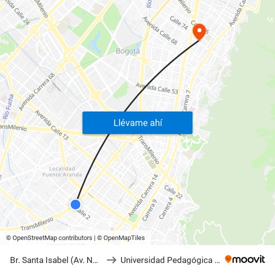 Br. Santa Isabel (Av. NQS - Cl 2) to Universidad Pedagógica Nacional map