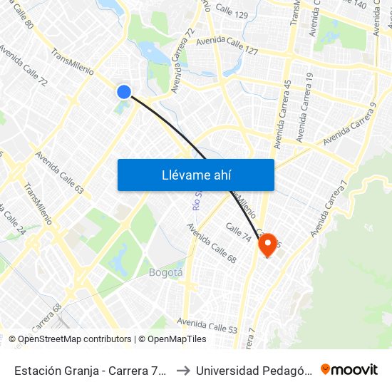 Estación Granja - Carrera 77 (Ac 80 - Tv 76d) to Universidad Pedagógica Nacional map