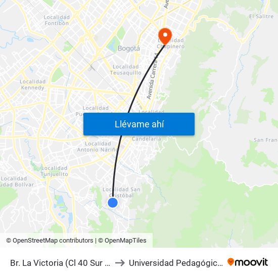 Br. La Victoria (Cl 40 Sur - Kr 3 Este) to Universidad Pedagógica Nacional map