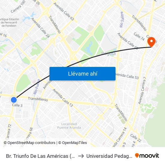 Br. Triunfo De Las Américas (Av. Boyacá - Cl 5a) (B) to Universidad Pedagógica Nacional map