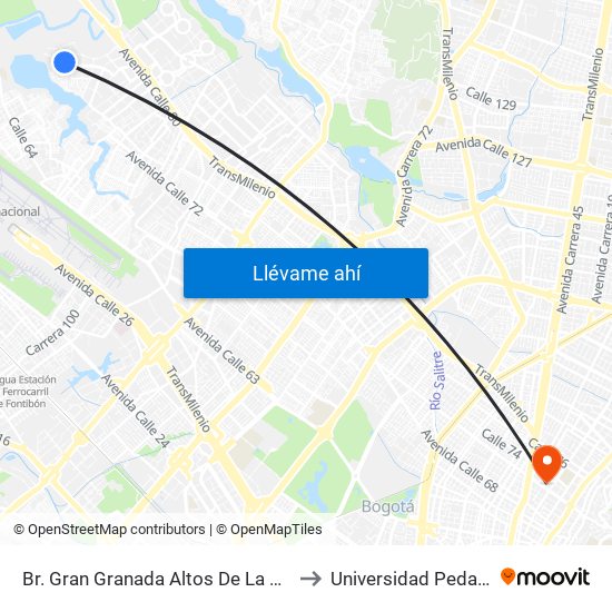 Br. Gran Granada Altos De La Sabana (Tv 123a - Dg 77b) to Universidad Pedagógica Nacional map