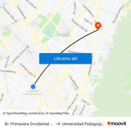 Br. Primavera Occidental (Ac 6 - Kr 41) to Universidad Pedagógica Nacional map