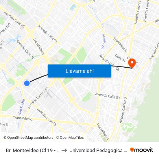 Br. Montevideo (Cl 19 - Kr 69b) to Universidad Pedagógica Nacional map