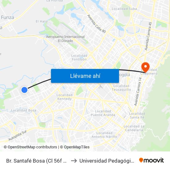Br. Santafé Bosa (Cl 56f Sur - Kr 98c) to Universidad Pedagógica Nacional map