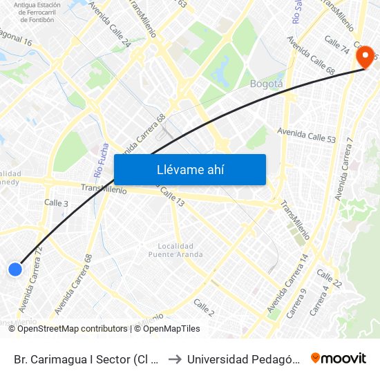 Br. Carimagua I Sector (Cl 39b Sur - Kr 72i) to Universidad Pedagógica Nacional map