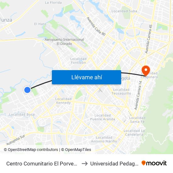 Centro Comunitario El Porvenir (Cl 52 Sur - Kr 100) to Universidad Pedagógica Nacional map