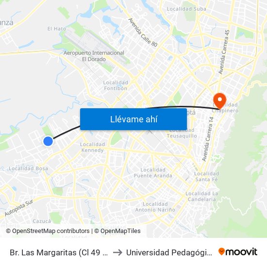 Br. Las Margaritas (Cl 49 Sur - Kr 90a) to Universidad Pedagógica Nacional map