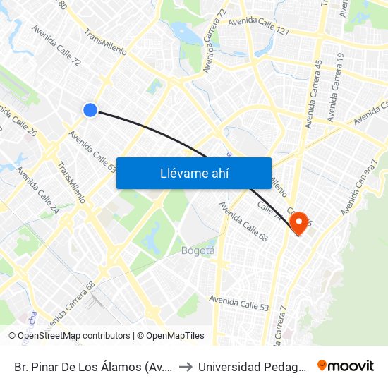 Br. Pinar De Los Álamos (Av. C. De Cali - Cl 65c) to Universidad Pedagógica Nacional map