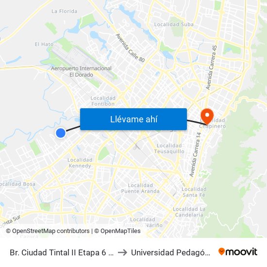 Br. Ciudad Tintal II Etapa 6 (Cl 6a - Kr 93d) to Universidad Pedagógica Nacional map