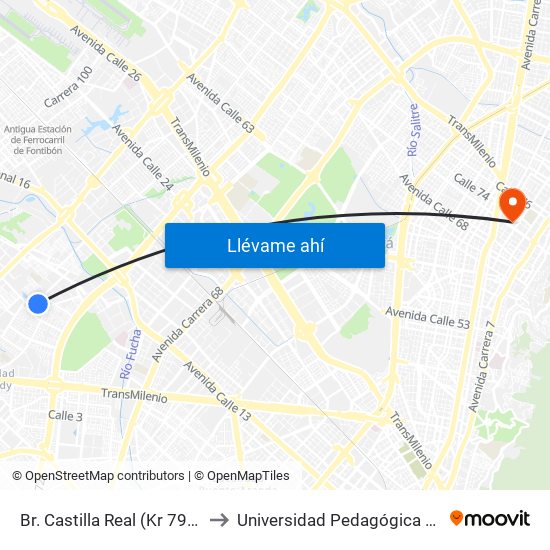 Br. Castilla Real (Kr 79 - Cl 10) to Universidad Pedagógica Nacional map