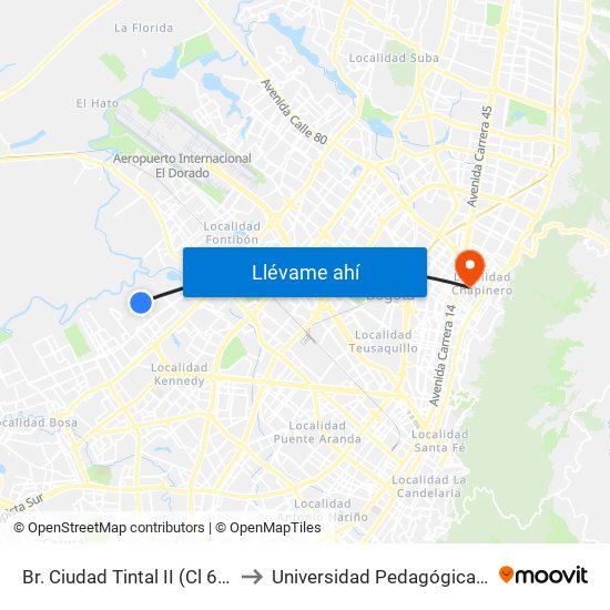 Br. Ciudad Tintal II (Cl 6c - Kr 94) to Universidad Pedagógica Nacional map