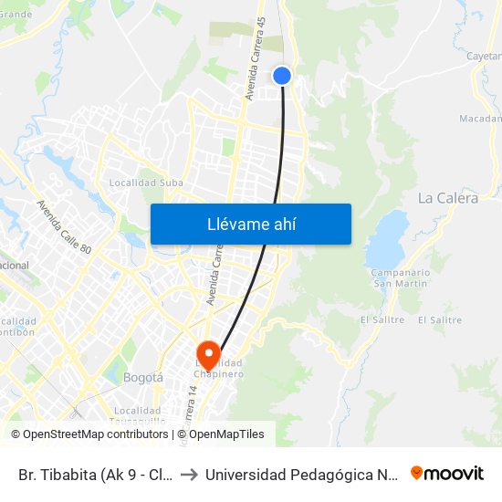 Br. Tibabita (Ak 9 - Cl 193) to Universidad Pedagógica Nacional map