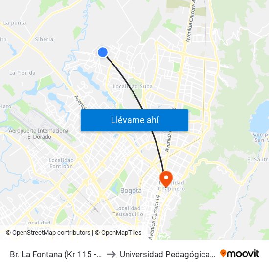 Br. La Fontana (Kr 115 - Cl 147a) to Universidad Pedagógica Nacional map