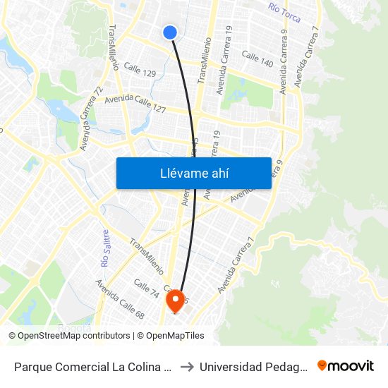 Parque Comercial La Colina 138 (Ac 138 - Kr 55) to Universidad Pedagógica Nacional map