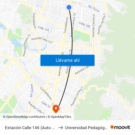 Estación Calle 146 (Auto Norte - Cl 150) to Universidad Pedagógica Nacional map