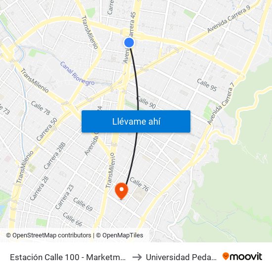 Estación Calle 100 - Marketmedios (Auto Norte - Cl 95) to Universidad Pedagógica Nacional map