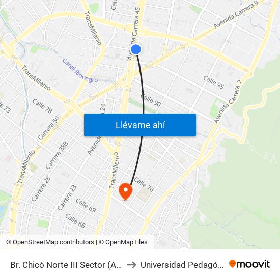 Br. Chicó Norte III Sector (Auto Norte - Cl 95) to Universidad Pedagógica Nacional map