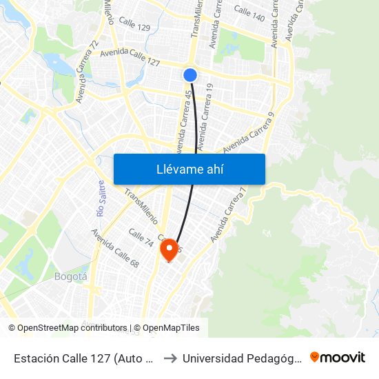 Estación Calle 127 (Auto Norte - Cl 123) to Universidad Pedagógica Nacional map