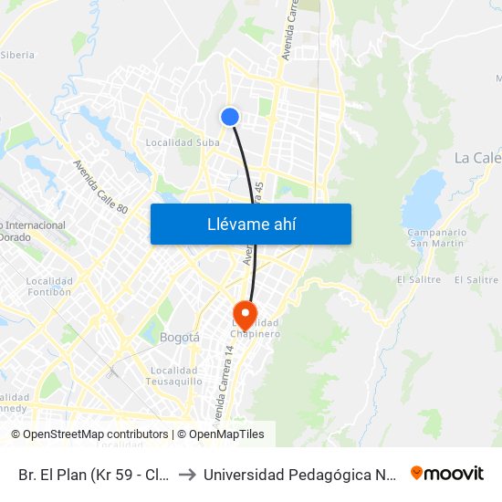 Br. El Plan (Kr 59 - Cl 152) to Universidad Pedagógica Nacional map