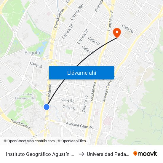 Instituto Geográfico Agustín Codazzi (Av. NQS - Cl 48) to Universidad Pedagógica Nacional map