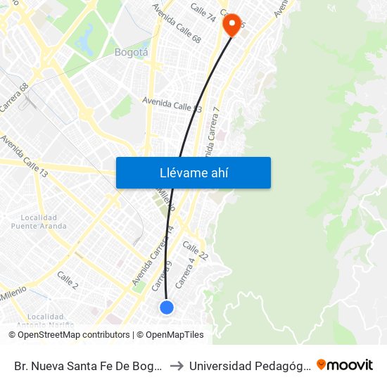 Br. Nueva Santa Fe De Bogotá (Kr 4 - Cl 6) to Universidad Pedagógica Nacional map