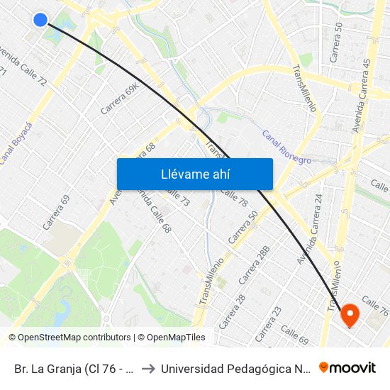 Br. La Granja (Cl 76 - Kr 77) to Universidad Pedagógica Nacional map