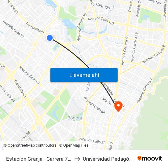 Estación Granja - Carrera 77 (Kr 81 - Cl 78) to Universidad Pedagógica Nacional map