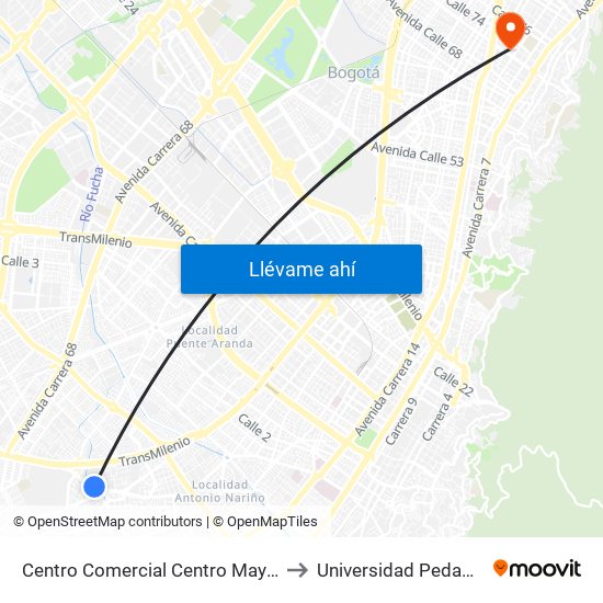 Centro Comercial Centro Mayor (Ak 27 - Cl 38a Sur) to Universidad Pedagógica Nacional map