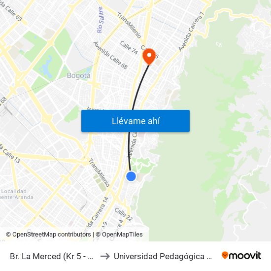 Br. La Merced (Kr 5 - Cl 33a) to Universidad Pedagógica Nacional map