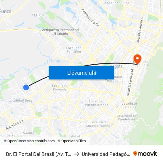 Br. El Portal Del Brasil (Av. Tintal - Cl 54g Sur) to Universidad Pedagógica Nacional map