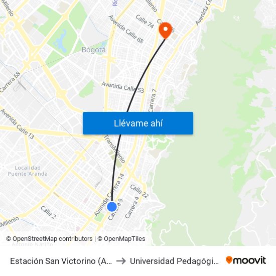 Estación San Victorino (Ak 10 - Cl 12) to Universidad Pedagógica Nacional map